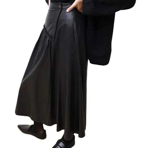 Women's genuine leather skirt - Factory Price Latest Design Elegant Elastic Black Pleated | OurHomly
