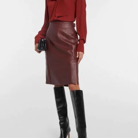 Women's genuine leather skirt - New Design Stylish Elastic Waist Plain Mid Red Genuine Lea | OurHomly
