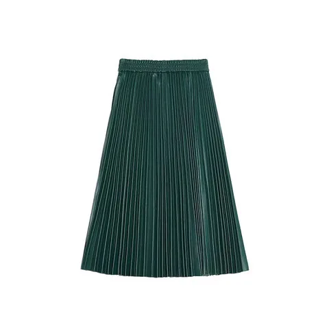 Women's genuine leather skirt - Vintage Elegant Pleated Skirt Versatile Long Skirt Leather | OurHomly