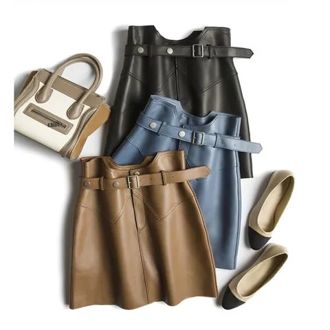 Women's genuine leather skirt - Ins Hot Style High Waist Short Skirt Multi-color Genuine L | OurHomly