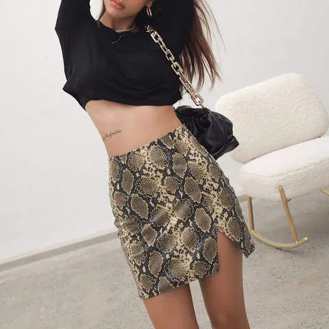 Women's genuine leather skirt - High Quality Popular Streetwear High Waist Snakeskin Patte | OurHomly
