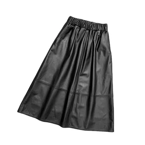 Women's genuine leather skirt - Loose Solid Color Women Sheepskin Leather Long Skirt With | OurHomly