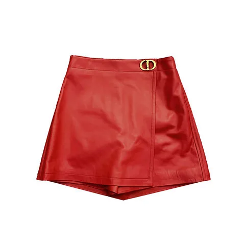 Women's genuine leather skirt - Fashion High-waist Asymmetric Design Sheepskin Genuine Lea | OurHomly