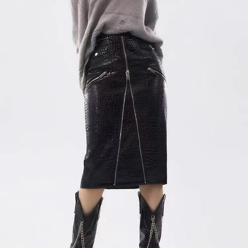 Women's genuine leather skirt - Latest Design Solid Color Medium Length Women's Midi Genui | OurHomly