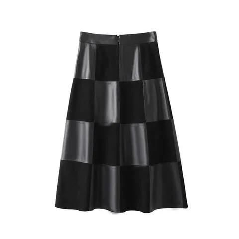 Women's genuine leather skirt - French Style Checkerboard Umbrella Skirt Genuine Sheepskin | OurHomly