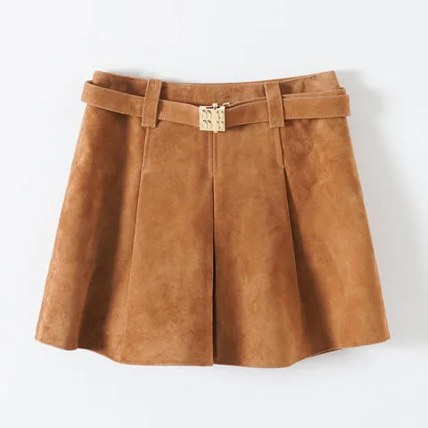 Women's genuine leather skirt - Factory New Design Sheepskin Leather Skirt High Waist Sued | OurHomly