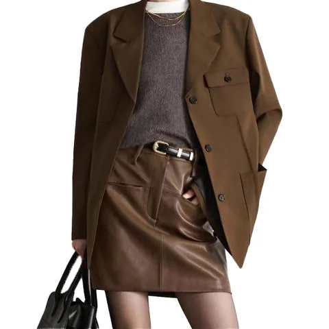 Women's genuine leather skirt - Custom Fashion Genuine Leather Skirt a Line High Waist Ele | OurHomly