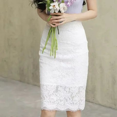 Women's genuine leather skirt - Trendy Products 2025 Elegant White Midi Lace Skirts High W | OurHomly
