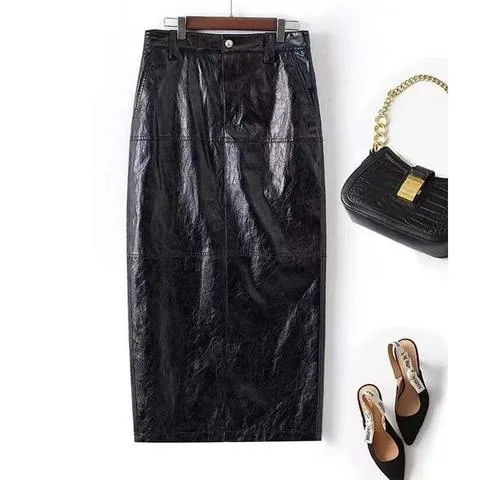Women's genuine leather skirt - Reliable Quality Female Leather Skirt Elegant Black Long G | OurHomly
