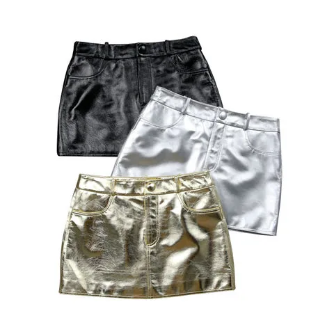 Women's genuine leather skirt - Design Spice Girl Style Genuine Leather Sheepskin Fluoresc | OurHomly
