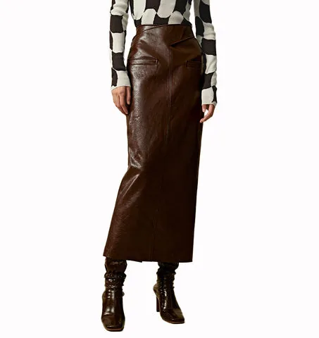 Women's genuine leather skirt - New Arrival Women Ladies Straight Style Genuine Oil Wax Co | OurHomly