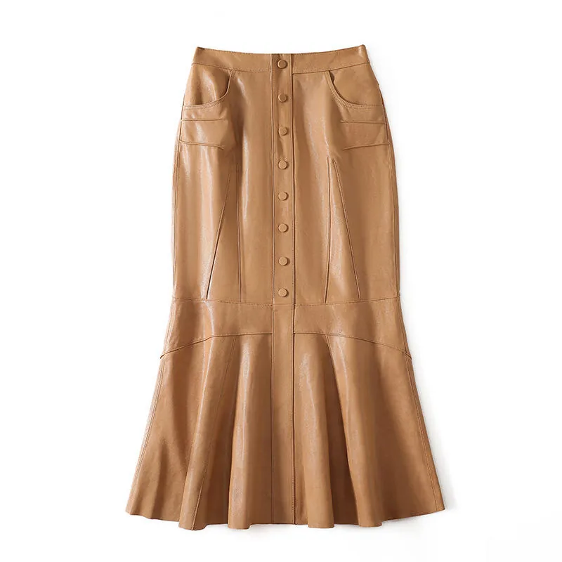 Women's genuine leather skirt - New High Waisted Sheepskin Snowflake Vegetable Tanned Retr | OurHomly