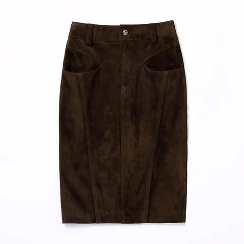 Women's genuine leather skirt - Goatskin Suede European and American Style Package Hip Ski | OurHomly