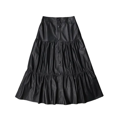 Women's genuine leather skirt - Custom High Quality Ultra-thin Sheepskin Pleated A-line Fl | OurHomly