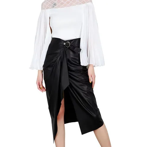 Women's genuine leather skirt - High Quality New Style Genuine Leather Sheepskin Front Sli | OurHomly