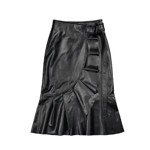 Women's genuine leather skirt - French Elegant Ruffles Skirt Asymmetry Design Fashion Knee | OurHomly