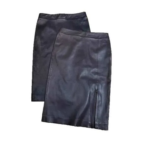 Women's genuine leather skirt - Popular Product Midi Leather Skirt Wrap Front Zipper Slit | OurHomly