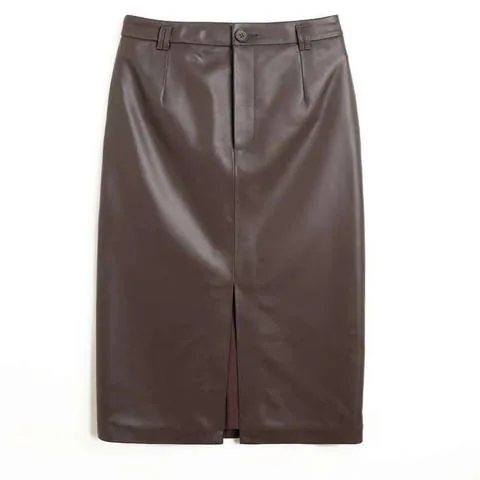Women's genuine leather skirt - Fashion Ladies Clothes Front Slit Wrap Midi Leather Skirt | OurHomly