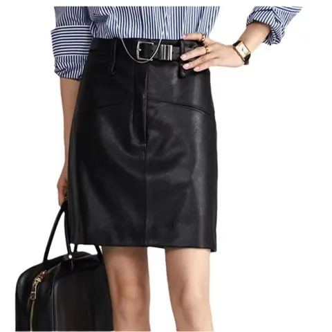 Women's genuine leather skirt - High Quality Summer Spring New Design Stylish Pocket Black | OurHomly