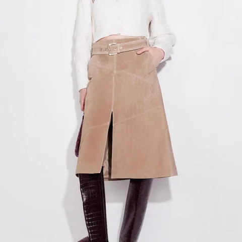 Women's genuine leather skirt - Spring New Arrival First Layer Suede Sheepskin Fashion Fro | OurHomly