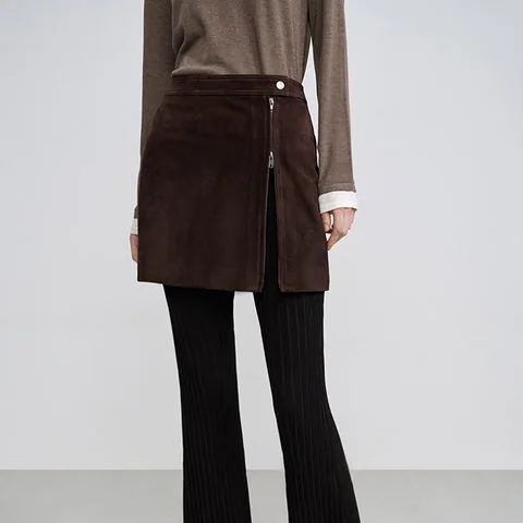 Women's genuine leather skirt - Autumn and Winter New Sheepskin Anti Velvet Double Zipper | OurHomly