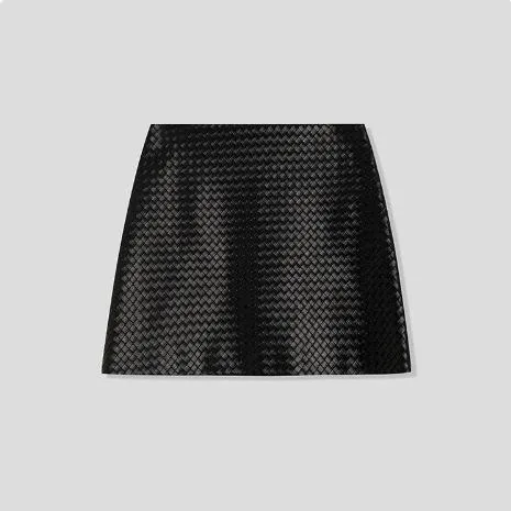 Women's genuine leather skirt - Black Brown Woven Leather Mini Skirt A-line Short Sheepski | OurHomly