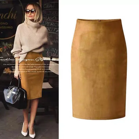 Women's genuine leather skirt - New Launch Product 2026 Suede Leather Skirt Wrap Elegant B | OurHomly