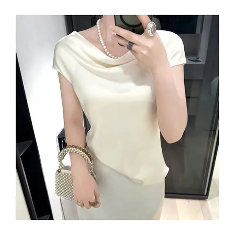 Women's genuine leather top - Popular Elegant Short Sleeves Breathable Elastic Satin Sil | OurHomly