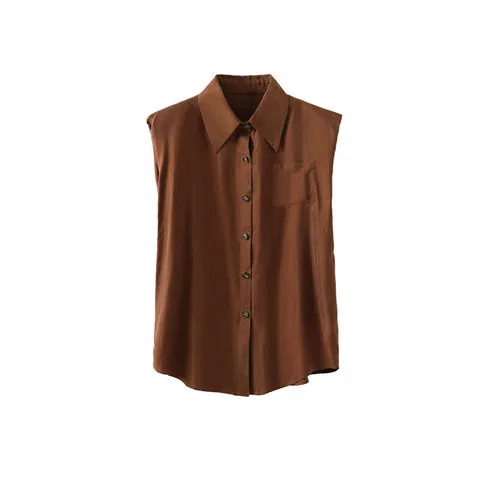 Women's genuine leather top - Women Blouse Single Breasted Pocket Solid Color Casual Loo | OurHomly