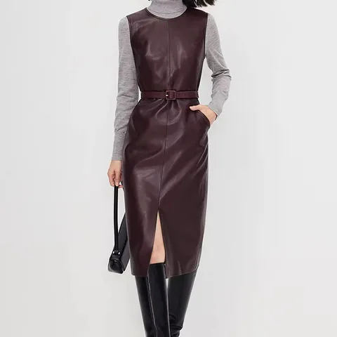 Women's genuine leather vest - High Quality Elegant Sleeveless Slimming Knee Level Vest D | OurHomly