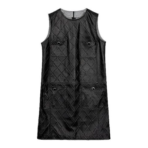 Women's genuine leather vest - High Quality Leather Dresses Diamond Check Embossing Genui | OurHomly