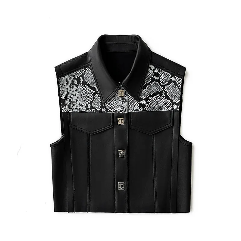 Women's genuine leather vest - Wholesale Street Style Polo Collar Special Design Snake Sk | OurHomly