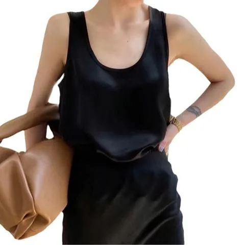 Women's genuine leather vest - Summer Triacetic Satin Sleeveless Vest Breathable U Neck S | OurHomly