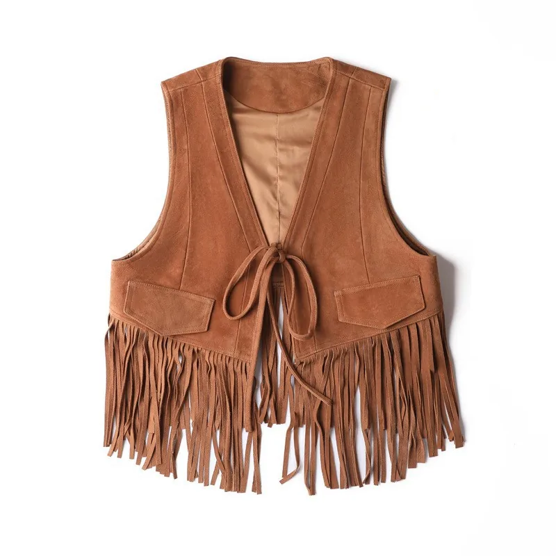 Women's genuine leather vest - New Women's Leather Vest Cowboy West Style Suede Fringe Ve | OurHomly