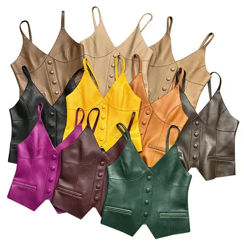 Women's genuine leather vest - Multi-Color Sheep Skin Versatile Slim Fit Fashion Vest Sle | OurHomly