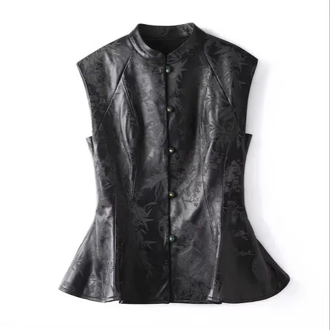 Women's genuine leather vest - Chinese Style Vest Knot Button Ruffled Printing Sleeveless | OurHomly