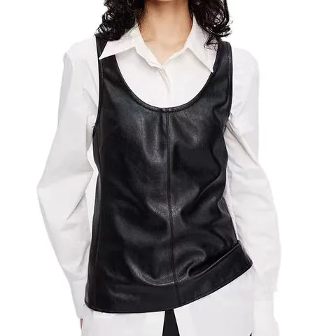 Women's genuine leather vest - Wholesale Summer Spring Popular Stylish Slim Casual Black | OurHomly