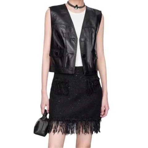 Women's genuine leather vest - Wholesale Latest Design Popular Plain Short Genuine Sleeve | OurHomly