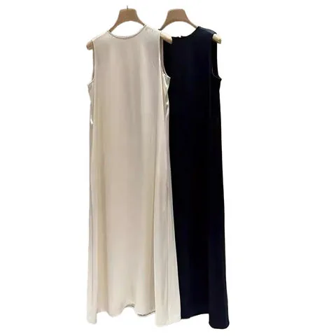 Women's genuine leather vest - New Design Summer Long Dress Sleeveless Triacetic Satin Si | OurHomly