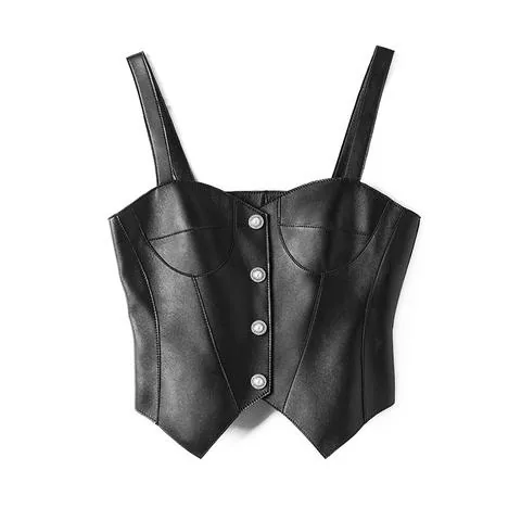Women's genuine leather vest - Korean Style Real Leather Vest Solid Color Slim Women's Le | OurHomly