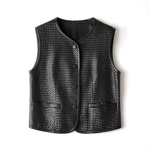 Women's genuine leather vest - New Style Fashion Sheepskin Heavy-duty Sleeveless Single B | OurHomly